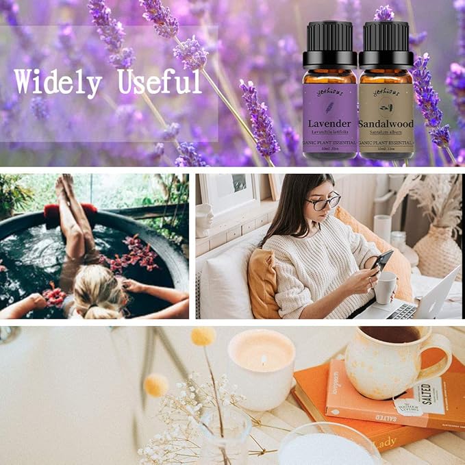 yethious Sandalwood Lavender Essential Oil Set 2 Pack 100% Pure Organic Sandalwood Essential Oil Undiluted Lavender Aromatherapy Oils for Diffuser, Perfume, Soap, Candle Making 2 x 10ML