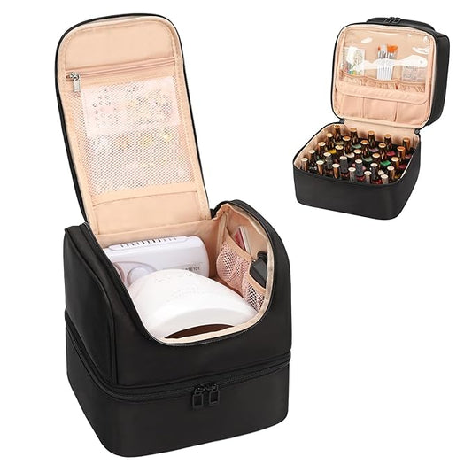 Nail Polish Organizer Case, Nail Supplies Storage Box Holds Nail Polish Bottles & Nail Lamp, Travel Nail Tech Carrying Case, Nail Kit Bag For Nail Stuff & Manicure Tools (Black, 27 Slots)