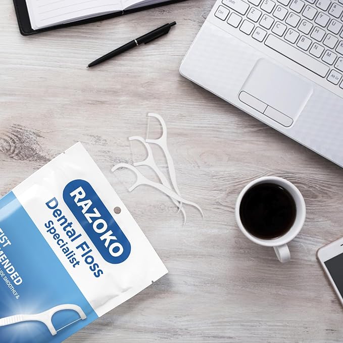 RAZOKO Dental Floss Picks High Pull Toothpicks Sticks,Professional Clean Floss Picks,Unflavored Disposable Flossers Refill Pack 500Pcs