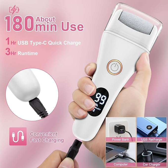 Electric Foot File - Callus Remover for Feet, Adjustable 3 Speed Foot Callus Remover with 16 in 1 Pedicure Tools Professional Foot Care, to Remove Dead Skin and Calluses Hard Skin Dry Cracks (White)
