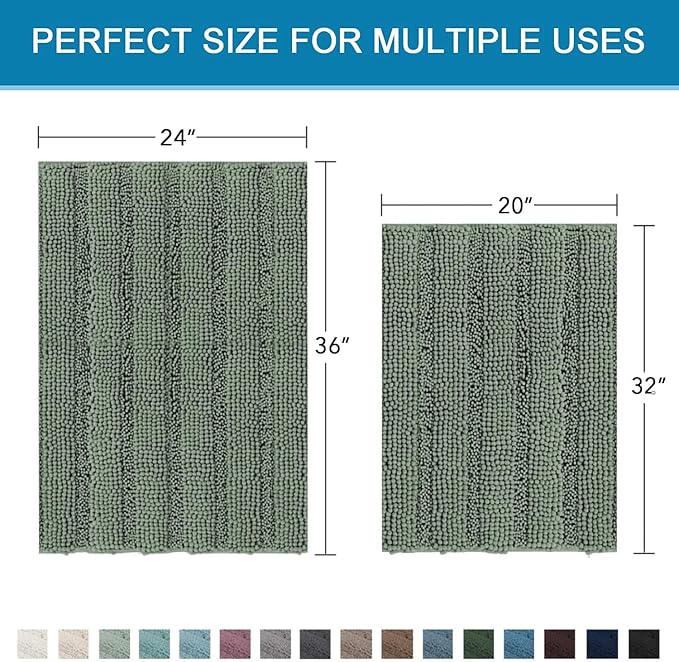 H.VERSAILTEX 2 Piece Bathroom Rugs Bath Mats Sets Super Absorbent Chenille Striped Bath Mats Non Skid Machine Wash Dry Rugs for Bathroom Floor (Green Bay, 24 x 36 Plus 20 x 32 - Inches)