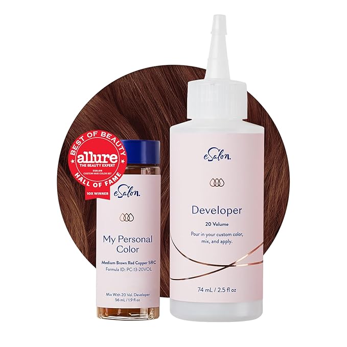 eSalon Permanent Hair Color & Hair Dye Complete Kit - Medium Brown Red Copper - Personal Colorist Kit for Up To 100% Gray Coverage for All Hair Types - Professional-Grade Ammonia-Free Hair Dye