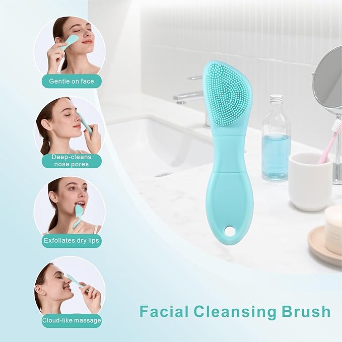 Blackhead Remover & Silicone Face Scrubber,Face Spatula,Facial Cleansing Brush, Pore Brush, Face Scrubber Exfoliator for Facial Deep Cleansing (Cyan)