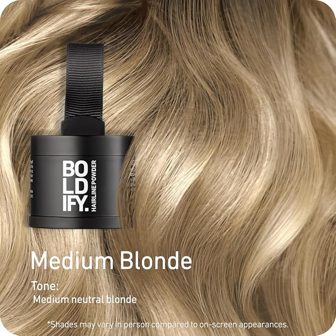 BOLDIFY Hairline Powder - Root Touch Up Hair Color for Gray Coverage - Bald Spot Concealing Hair Powder for Women & Men - 24-Hour Stain-Proof - Medium Blonde