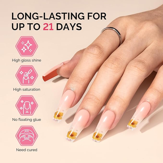 MelodySusie Fleurwee Plant Based Gel Nail Polish, Hema Free Glitter Nude Tiny Nail Polish, Soak Off UV LED Gel Polish Gift for Women 21 Non Toxic Long Lasting Nail Art Manicure Salon DIY at Home P48