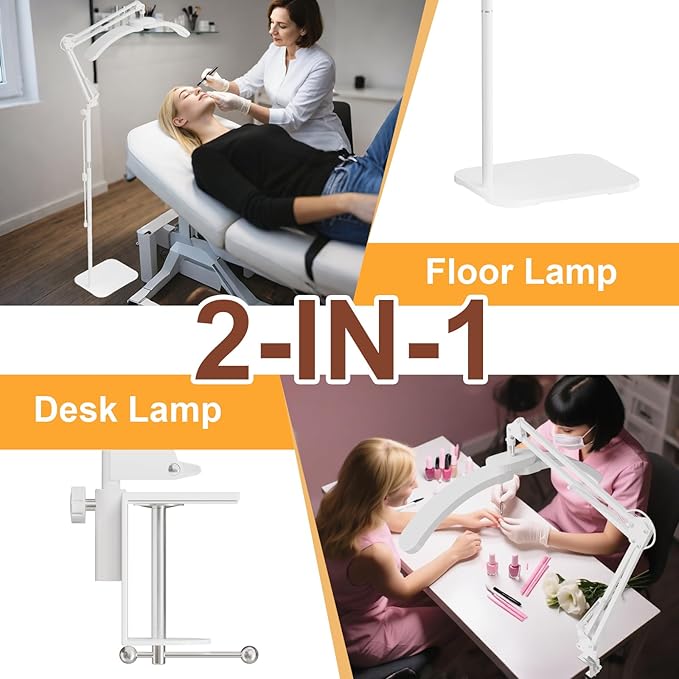 2-in-1 Lash Light for Eyelash Tech, Foldable 2025 New Upgrad Esthetician Light, Half Moon Lamp for Tattoo Artists, Nail Extensions, Beauty - Adjustable Brightness Color & Rotating Arm(White)