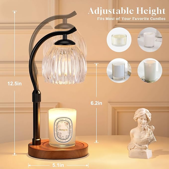 Candle Warmer Lamp with Timer - Dimmable & Adjustable Height, Modern New Home Decor Vintage House Warming Gifts Wax Melt Warmer for Jar Scented Candle, Cozy (Black)