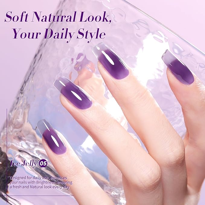 Born Pretty Ice Jelly Gel Nail Polish Jelly Purple Gel Nail Polish Sheer Transparent Purple Natural Translucent Hema-Free Soak Off Gel Polish Nail Art DIY 15ML