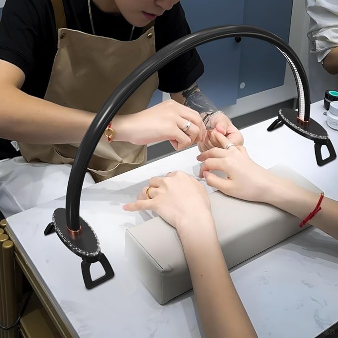 Half Moon Light for Nail Desk, Black Nail Tech Desk Lamp with Stepless Dimming, 3 Color Temperature, for Manicure, Tattoos, Eyebrows, Beauty