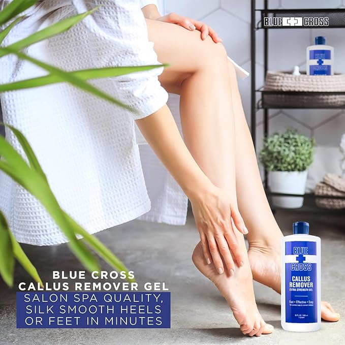 Blue Cross Callus Remover Gel for Feet or Heel, Extra Strength Professional Nail Care, File, Shaver, Scrubber & Pumice Stone Alternative for at Home Manicure/Pedicure Results, Pro Size 946ml, 32oz