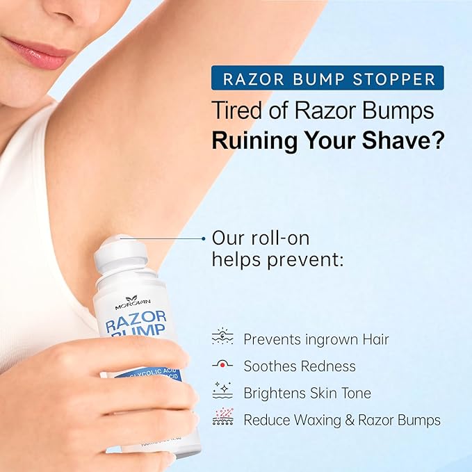 Morovan Razor Bumps Treatment: Ingrown Hair Solution for Bikini Area, Beard & Body, Post Wax After Shaving Soothing Serum for Women & Men - 3.38fl.oz