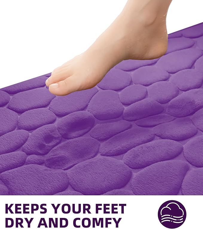 YIHOUSE Memory Foam Bath Mat Cobblestone Bathroom Rugs Super Water Absorbent Bath Mats for Bathroom Machine Washable Bath Rugs(17 x 24,Eggplant)