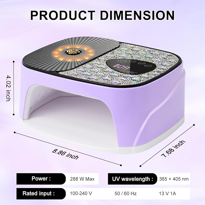 LIMEGIRL UV LED Nail Lamp Kit for Gel Polish Professional Fast Curing Purple Dryer Light Set with 4 Timer Settings Cordless Rechargeable Nail Art Cure Machine with UV Gloves for Manicure Pedicure