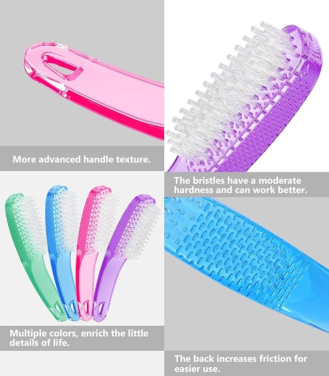 Nail Brush for Cleaning Fingernails, 4Pack Handle Grip Nail Brushes Fingernail Brush for Cleaning Nail Scrub Brush for Toes and Nails Women Men (Color3)