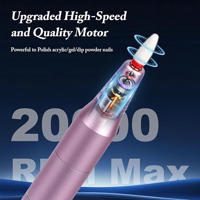 Electric Nail Drill, Ultra-Quiet Low Vibration Electric Nail File, Portable Electric Nail File for Crystal Gel Nails, Manicure and Pedicure Tools Polishing Set for Home and Salon Use (Pink Set)