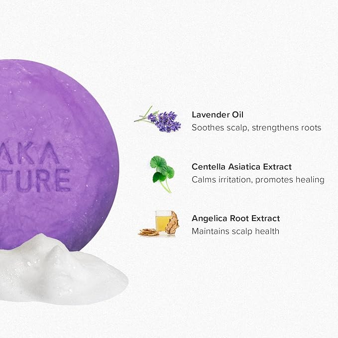 Maka Nature Low-Carbon Shampoo Bar | Korean K-Beauty Haircare with Natural Ingredients for Scalp & Hair Types | Vegan, Eco-Friendly, pH balanced, 3.35oz (Lavender)