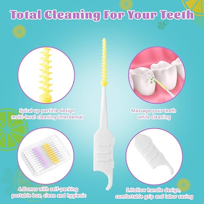 250 Pieces Interdental Brushes, Silicone Dental Floss Picks with Case Dental Brushes Dental Picks Tooth Floss Picks for Teeth Cleaning(Yellow, Purple)