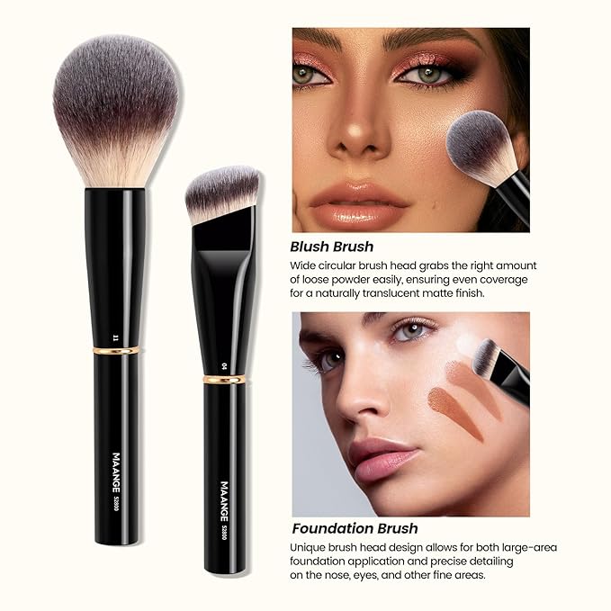 MAANGE 13Pcs Makeup Brushes with Case, Professional Brochas De Maquillaje for Face & Eyes, Soft Synthetic Foundation Powder Blush Eyeshadow Brush Kit with Gift Box,Black