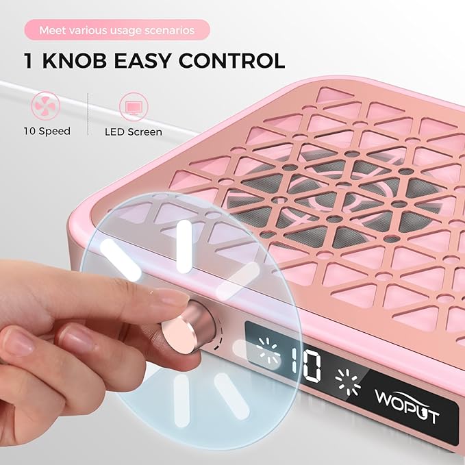 Nail Dust Collector, 1600PA Professional Nail Vacuum Dust Collector Fan with Filter Papers (30 Pcs) for Acrylic Nail Polishing & Manicure at Nail Salon & Home - Pink