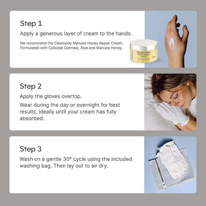 Clearbody Organics 100% Organic Cotton Gloves - 5 Pairs of White Gloves, M - Hand Moisturizer - Sleeping Mitts for Dry Hands - Washable Cotton Liners for Men & Women