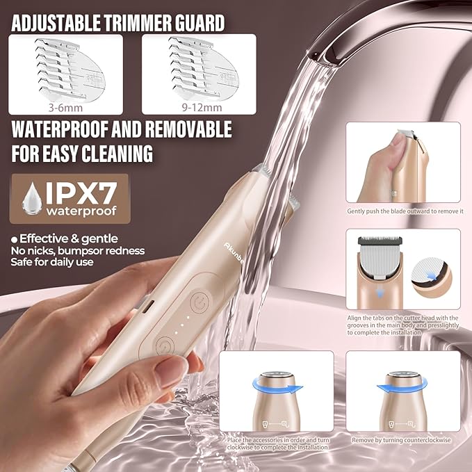 Bikini Trimmer for Women - 2 in 1 Electric Razors for Women - Dual Head Electric Shaver - IPX7 Waterproof Wet & Dry Use Body Hair Trimmer and Facial Hair Remover for Bikini Underarm Leg Arm