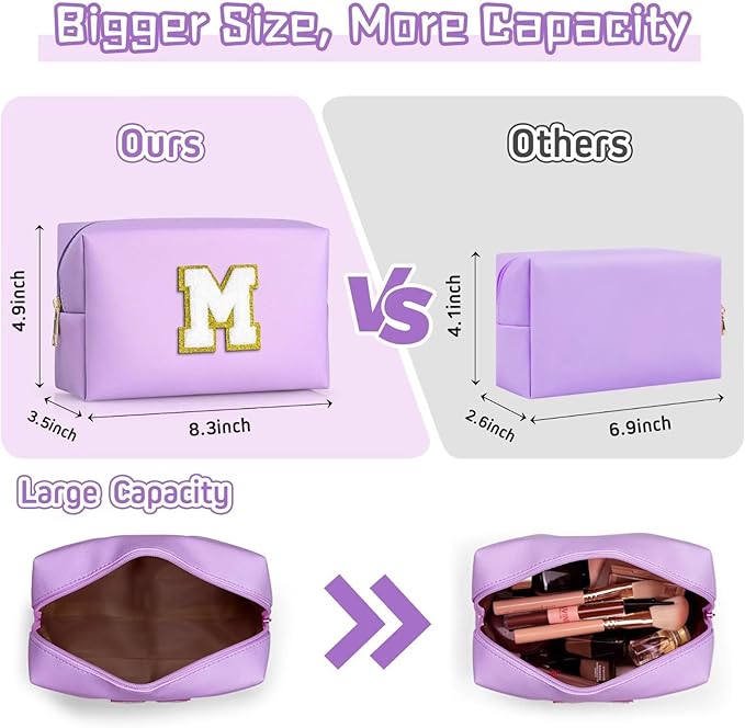 TOPEAST Preppy Makeup Bag, Small Cosmetic Travel Bags for Women, PU Leather Waterproof Toiletry Bag with Zipper, Personalized Birthday Gift for Women Girl, Preppy Gifts for Girl (Purple Z)