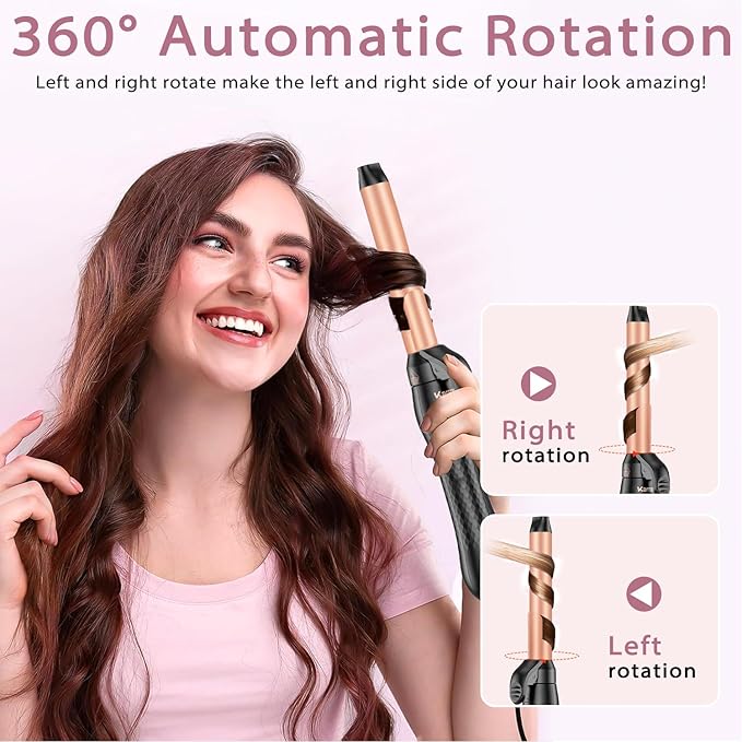 Rotating Curling Iron 1 Inch, Automatic Curling Wand for Beach Waves with Memory Mode, Get Effortless Waves with Self Curling Wand, 30s Fast Heating Up, Dual Voltage, Suitable for Medium or Long Hair