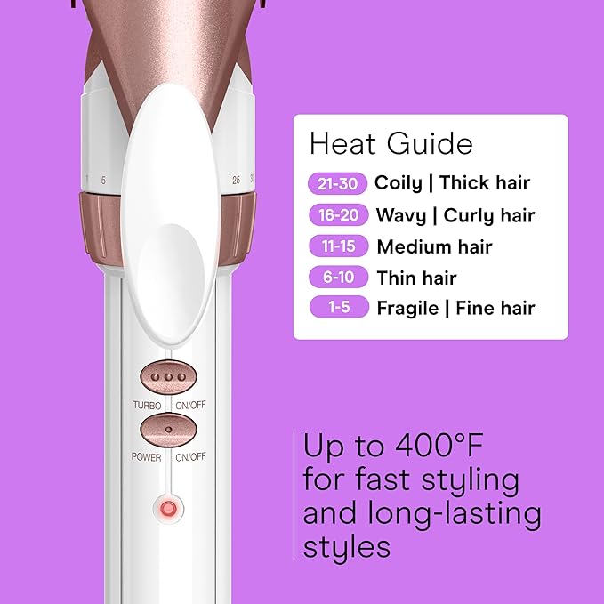 Conair Double Ceramic 1 1/4-Inch Curling Iron, 1-1/4 Inch Extra-Long Barrel Hair Curling Iron, 30 Heat Settings, Turbo Heat, Auto Off, Cool Tip, Dual Voltage, Rose Gold