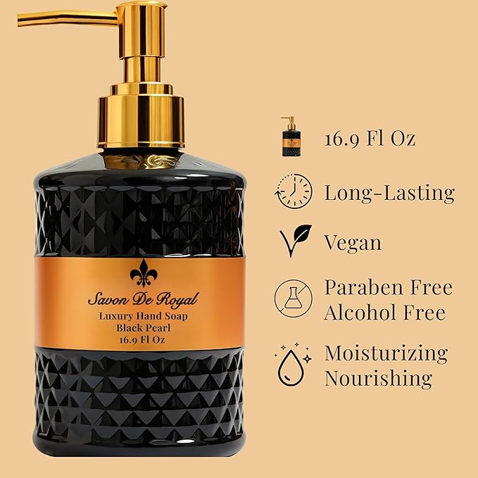 Luxury Liquid Hand Soap, Vanilla - Orange Scent, Moisturizing Vegan Kitchen & Bathroom Soap for Hand Wash, Gentle & Nourishing Formula, Refillable Bottle 16.9 Fl Oz, Black Pearl