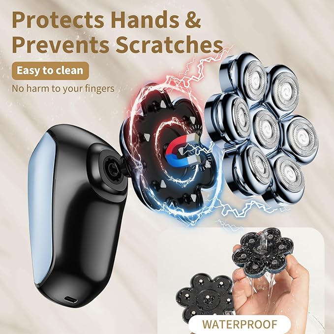 SHPAVVER Head Shavers for Bald Men: 5-in-1 Electric Razor - IPX7 Waterproof Shaving Grooming Kit for Balder - Turbo Speed & Precision Blades (Dark Blue)