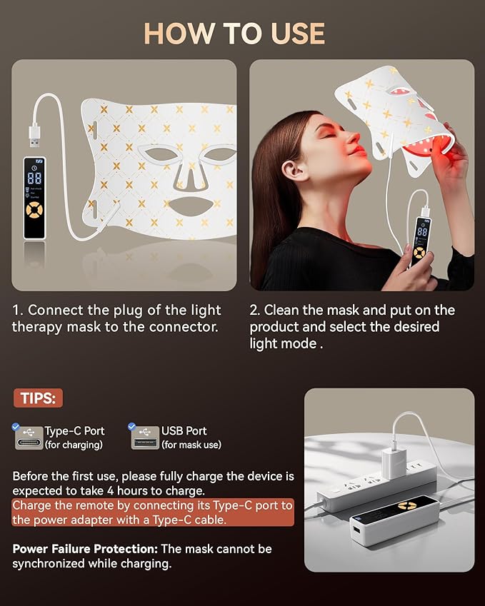 FOLOKE LED Light Therapy Mask Skin Care Mask, LED Red Light Therapy 630nm & 830nm Wavelength for Home Use, Body Beauty Machine for Care at Home