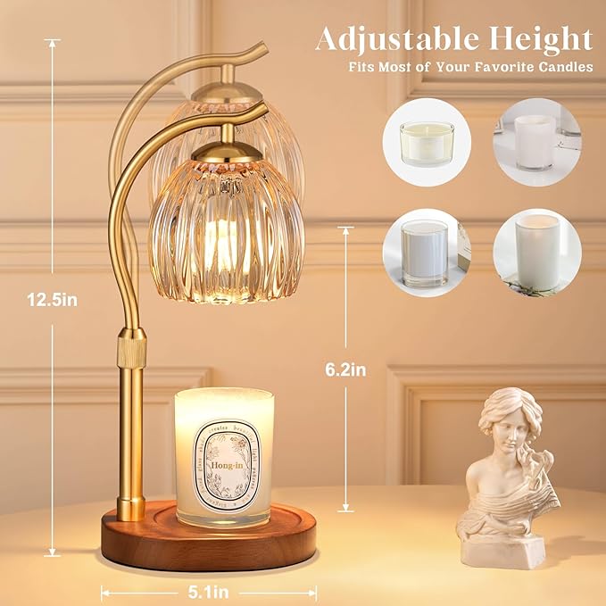 Hong-in Flower Candle Warmer Lamp - Modern Home Decor House Warming Gifts Wax Melt Warmer for Jar Scented Candles Vintage Birthday Gift for Women Mom (Amber)