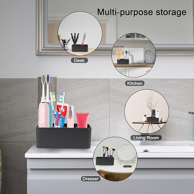 Toothbrush Holder for Bathrooms Toothpaste Holder Stand Bathroom Organizer for Toothbrush Makeup Brushes Holder (Black)