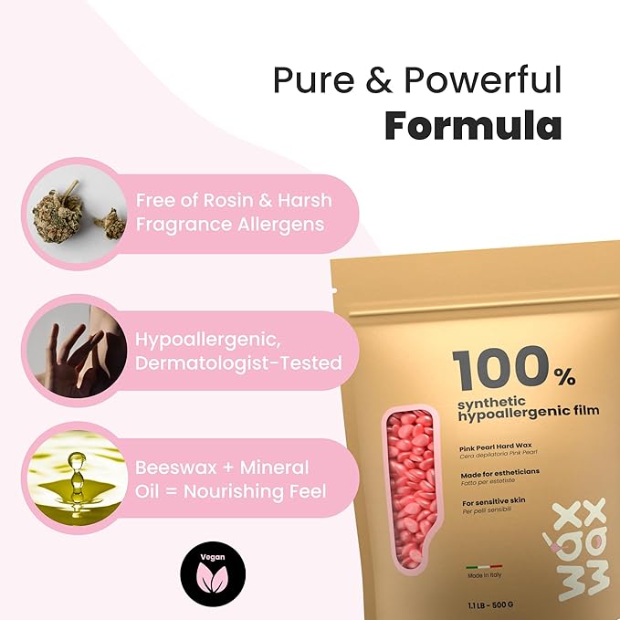 Premium Hard Wax Beads for Hair Removal – Hypoallergenic & Strip-Free, Smooth Low-Temp Formula, Suitable for Sensitive Skin – Perfect for Face, Bikini & Full Body (Pink Pearl - Bikini, 1.1 LB)