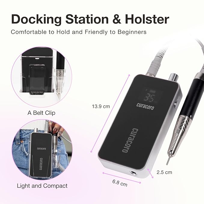 Curacoro Nail Drill 35000RPM Professional Brushless Electric Nail Drill Machine - Nail Efile for Acrylic Gel Nails, Low Noise Low Vibration