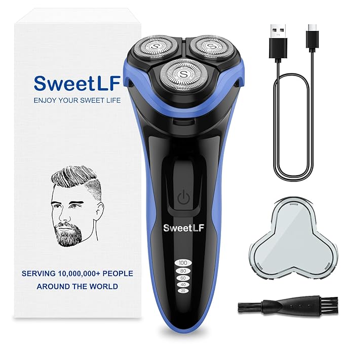 SweetLF Electric Razor for Men, IPX7 Waterproof, Wet & Dry Shaving, Pop-up Trimmer, Type C Rechargeable, Corded & Cordless, Father's Day Gift