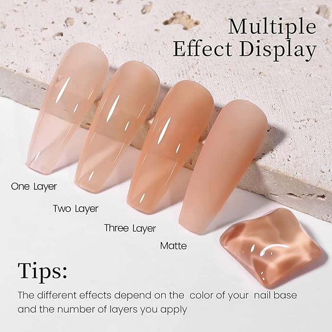 MAYCHAO 15ML Jelly Neutral Nude Gel Nail Polish 1Pc Natural Nude Gel Polish Soak off Translucent Nail Polish Nail Art Manicure Salon DIY at Home, 0.5 OZ