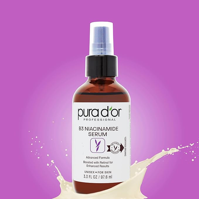 PURA D'OR 3.3 Oz B3 Niacinamide Advanced Facial Serum - Skin Care Formula with Retinol For Wrinkles, Hydration & Radiant Complexion - All Skin Types, Hypoallergenic - Women & Men