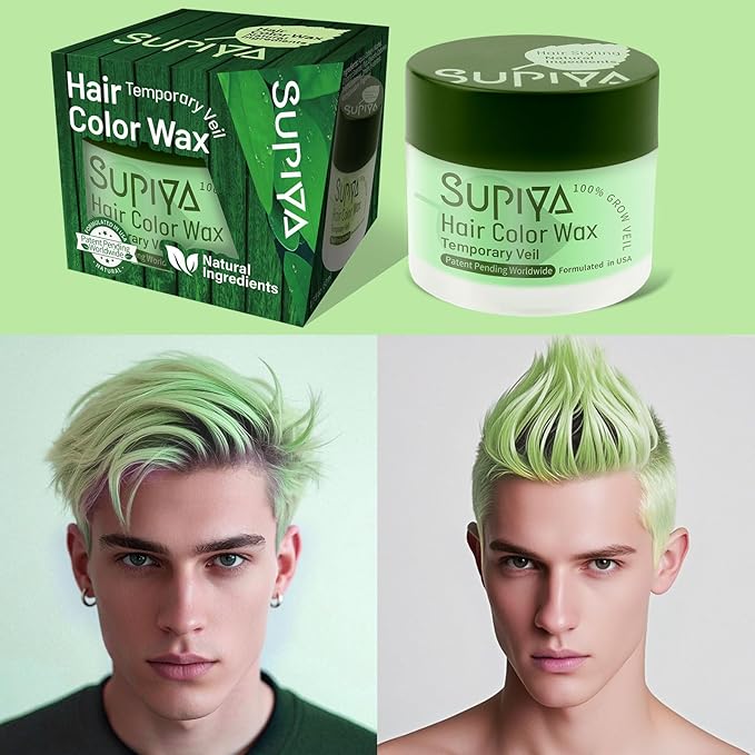 Temporary Hair Styling Color Wax, Green Blue Purple Red Hair Dye Color Wax Washable Natural Instant Hair Coloring Cream for DIY Hairstyle for Kids Men Women(Green#33)