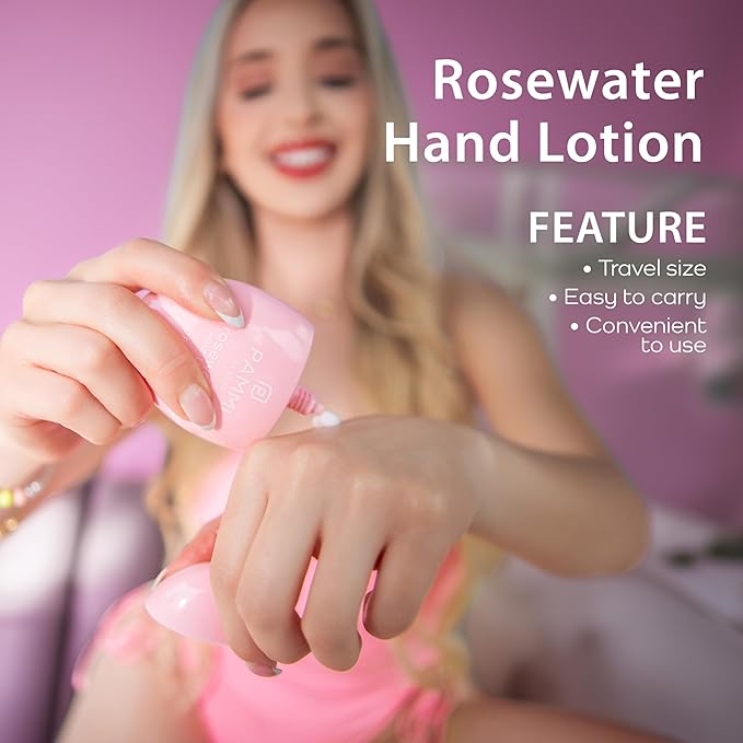 PAMMI Rose Water Lotion for Women & Men 50ml / 1.7oz – Hydrating Hand & Body Moisturizer for Dry Skin, Mini Travel Size Lotion, Body Care, Travel Lotions for Soft, Smooth Skin - 2 Pack