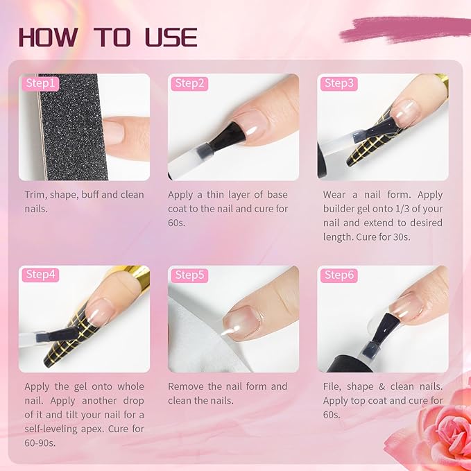 JODSONE Builder Color Gel Top Coat Base Coat Extension Gel 24 PCS Kit Long Lasting High Gloss Gift For Women