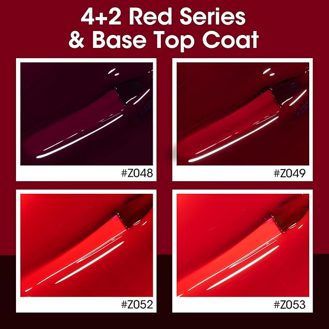 GELLEN Dark Red Nail Polish & Base Top Coat, Deep Burgundy Cherry Wine Blood Red 4 Colors Set, Quick Air Dry Regular Nail Polish for Women Gifts Home Salon Nails, Not UV Gel, Hema Free, Non-toxic