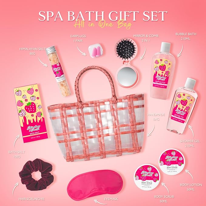 Spa kit for Women, Unique Birthday Gifts for Girl, Christmas Gifts for Women Teen Girls Tote Bag, 13pc spa gift baskets for girls beauty Bag bath products for Daughter, Girlfriend Mother's Day