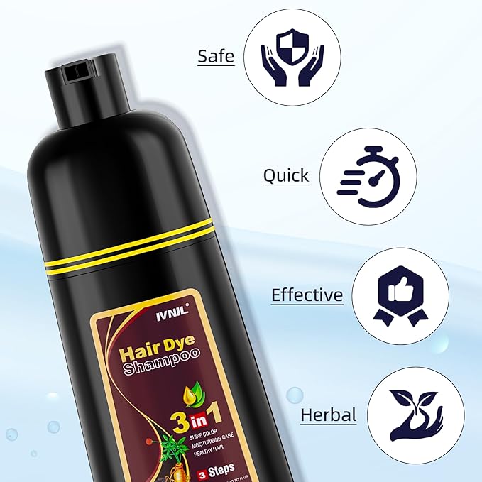 Ivnil Chestnut Brown Hair Dye Shampoo 3 in 1 Hair Color for Women & Men - Herbal Ingredients Color in Minutes 500ML
