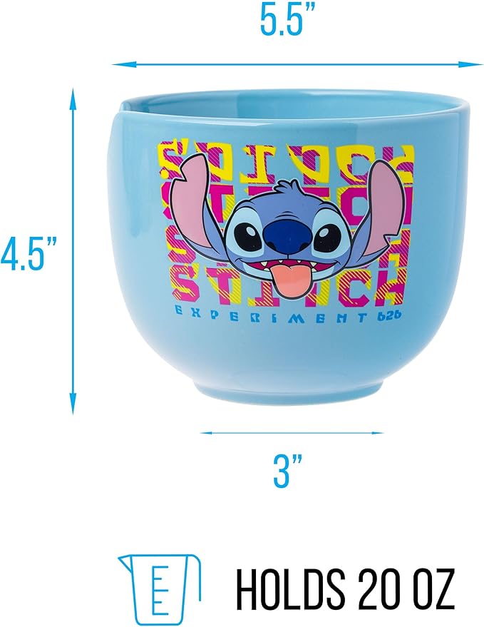 Silver Buffalo Disney Lilo and Stitch Experiment 626 Ceramic Ramen Noodle Rice Bowl with Chopsticks, Microwave Safe, 20 Ounces