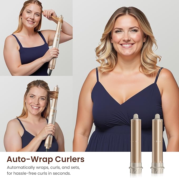 6-in-1 Hot Air Styler – Hair Dryer & Versatile Air Styler with Auto Curler, Volumizing Brushes, Straightener，Frizz-Free Hair Styler for Curling, Straighting, Smoothing & Adding Volume, No Heat Damage