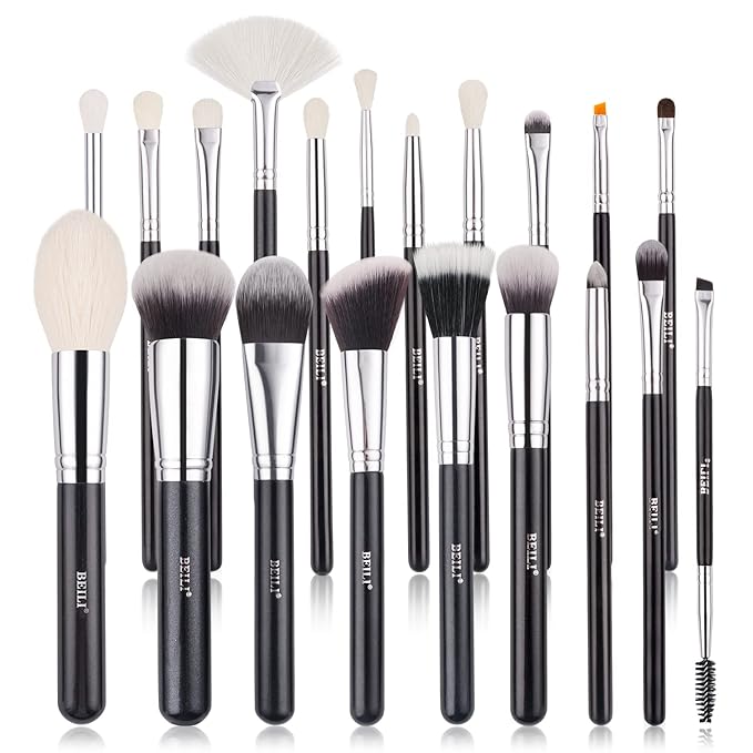 BEILI Makeup Brushes 20pcs Makeup Brush Set Premium Synthetic Kabuki Foundation Face Powder Fan Contour Concealer Eye Shadows Eyebrow Eyeliner Make Up Brush Tools Kit(Black)