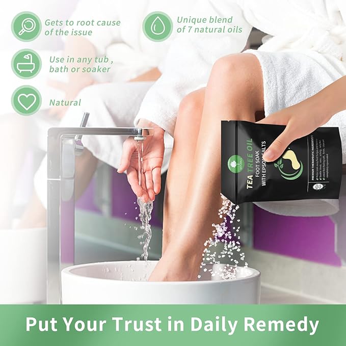 Tea Tree Oil Foot Soak with Epsom Salt - Pedicure Foot Spa for Toenail Fungus Treatment, Nail Discoloration, Stubborn Foot Odor and Itchiness -16 oz