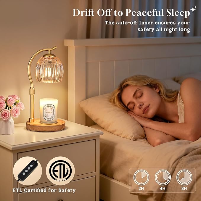 Hong-in Candle Warmer Lamp - with Timer & Dimmer, Modern Home Decor House Warming Gifts, Cozy Birthday Gift for Women Mom (Amber)