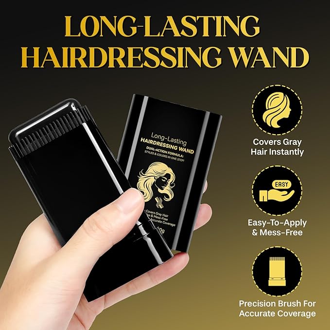 2 Pcs 2-In-1 Hair Color Stick & Comb To Temporarily Cover Gray Roots and Scattered White Hairs for Women & Men (Black)